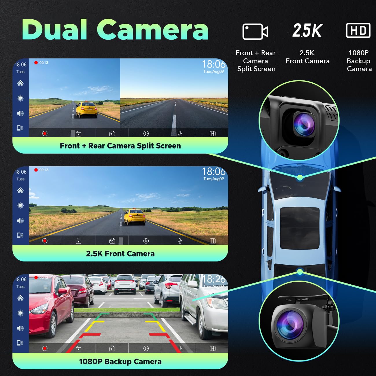 Lamtto 9.26'' Wireless Car Stereo Apple Carplay With 2.5K Dash Cam, 1080P Backup Camera, Portable Touchscreen Gps Navigation For